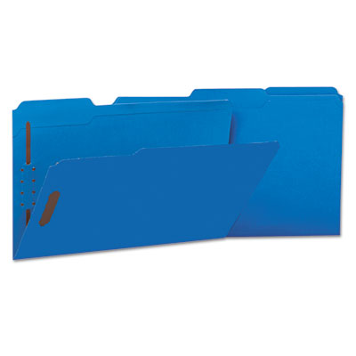 Deluxe Reinforced Top Tab Fastener Folders, 2 Fasteners, Legal Size, Blue Exterior, 50/Box UNV13525