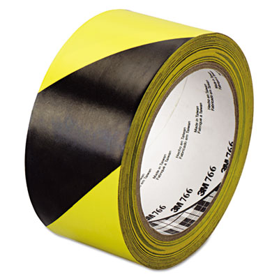 766 Hazard Marking Vinyl Tape, 2" x 36 yds, Black/Yellow MMM02120043181