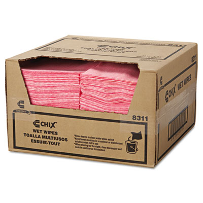 Wet Wipes, Stripe Design 11.5 x 24, White/Pink, 200/Carton