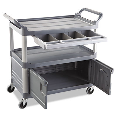 Xtra Instrument Cart with Locking Storage Area, Plastic, 3 Shelves, 300 lb Capacity, 20