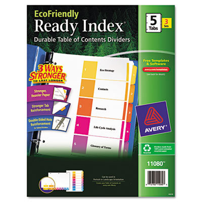 Customizable Table of Contents Ready Index Dividers with Multicolor Tabs, 5-Tab, 1 to 5, 11 x 8.5, White, 3 Sets AVE11080