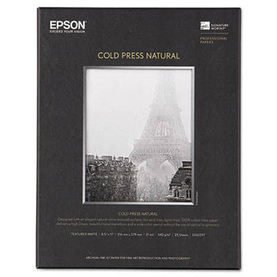 Cold Press Fine Art Paper, 19 mil, 8.5 x 11, Textured Matte Natural, 25/Pack EPSS042297