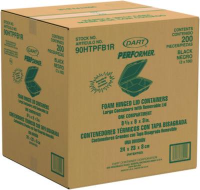 Insulated Foam Hinged Lid Containers, 9.01 x 9.4 x 3.1, Black, 100/Bag, 2 Bags/Carton, 200 Containers/Carton