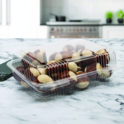 StayLock Clear Hinged Lid Containers, Oblong, 6.81 x 9.4 x 3.1, Plastic, 125/Bag, 2/Carton