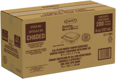 ClearPac SafeSeal Tamper-Resistant/Evident Containers, Domed Lid, 8 oz, Clear, Plastic, 100/Bag, 2 Bags/Carton