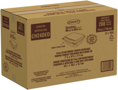 ClearPac SafeSeal Tamper-Resistant/Evident Containers, Domed Lid, 24 oz, Clear, Plastic, 100/Bag, 2 Bags/Carton