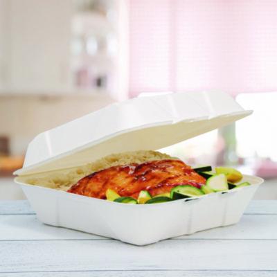 Compostable Molded Fiber Hinged Trays, ProPlanet Seal, 8.98 x 9.35 x 2.17, Ivory, 200/Carton