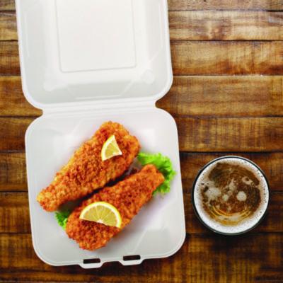 Compostable Molded Fiber Hinged Trays, ProPlanet Seal, 8.98 x 9.35 x 2.17, Ivory, 200/Carton