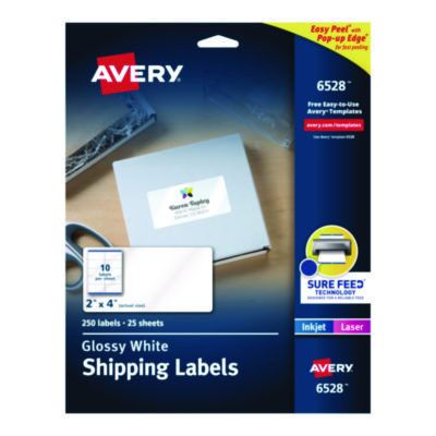 Avery® Glossy White Easy Peel® Mailing Labels with Sure Feed® Technology