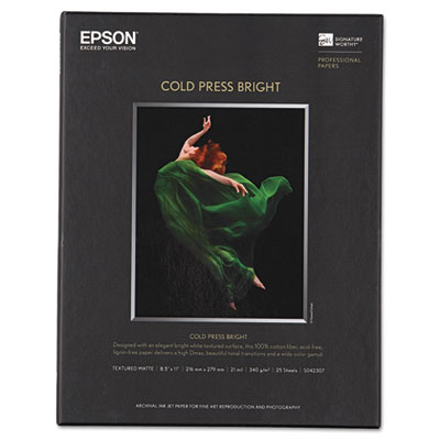 Cold Press Bright Fine Art Paper, 21mil, 8.5 x 11, Textured Matte White, 25/Pack EPSS042307