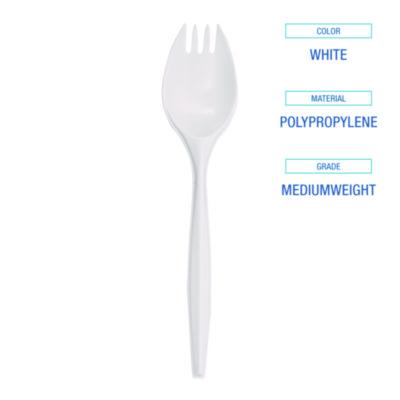 Mediumweight Polypropylene Cutlery, Spork, Plastic, White, 1,000/Carton