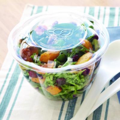 Renewable and Compostable Lids, Fits 24, 32 and 48 oz Salad Bowls, Clear, Plastic, 300/Carton