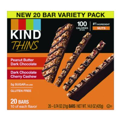 Thins Bar Variety Pack, Dark Chocolate Cherry Cashew; Peanut Butter Dark Chocolate, 0.74 oz, 20/Box