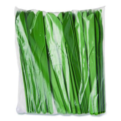 Plantware Compostable Cutlery, Knife, Plastic, Green, 1,000/Carton