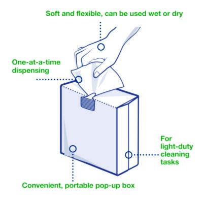 Light Duty Cleaning Cloth Pop Up Box, 1-Ply, 8.3 x 16.1, White, 120 Cloths/Pack, 10 Packs/Carton