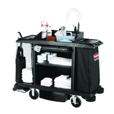 Housekeeping Cart, Plastic, 3 Shelves, 2 Bins, 22
