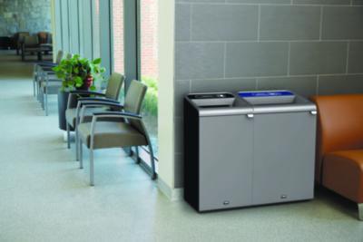 Configure Indoor Recycling Waste Receptacle, Mixed Recycling, 23 gal, Metal, Gray