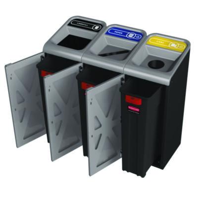 Configure Indoor Recycling Waste Receptacle, Mixed Recycling, 23 gal, Metal, Gray