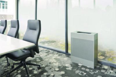 Designer Line Silhouettes Waste Receptacle, 22.5 gal, Steel, Silver Metallic