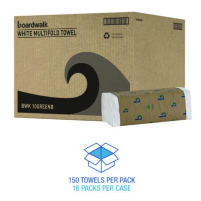 Boardwalk Green C-Fold Towels, 1-Ply, 10.13 x 12.75, Natural White, 150/Pack, 16 Packs/Carton