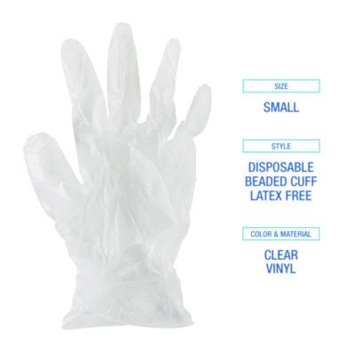 Exam Vinyl Gloves, Powder/Latex-Free, 3 3/5 mil, Clear, Small, 100/Box