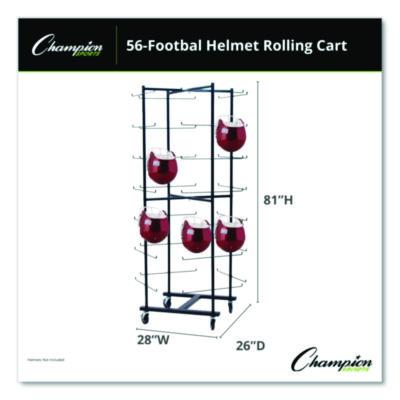 Champion Sports 56 Football Helmet Rolling Rack, 26" x 28" x 81", Black (CSIFBWR) CSIFBWR
