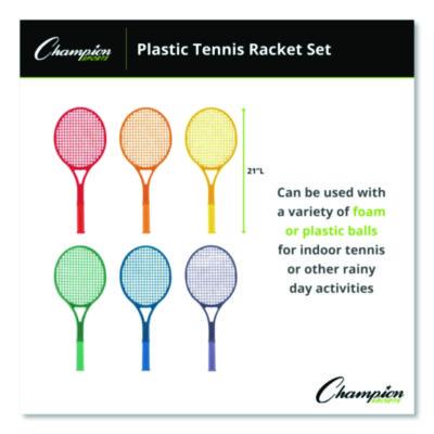 Champion Sports Plastic Tennis Racket Set, Six 21" Rackets, Assorted Colors (CSIJTRSET) CSIJTRSET