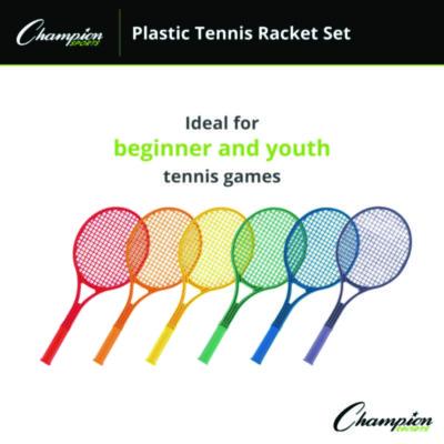 Champion Sports Plastic Tennis Racket Set, Six 21" Rackets, Assorted Colors (CSIJTRSET) CSIJTRSET