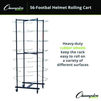 Champion Sports 56 Football Helmet Rolling Rack, 26" x 28" x 81", Black (CSIFBWR) CSIFBWR