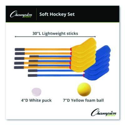 Champion Sports Rhino Soft Hockey Set, 30" Long, (10) Sticks/7" Ball/4" Puck (CSIHS10SET) CSIHS10SET