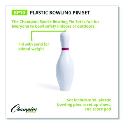 Champion Sports Plastic Bowling Pin Set, White, 10/Set (CSIBP10) CSIBP10