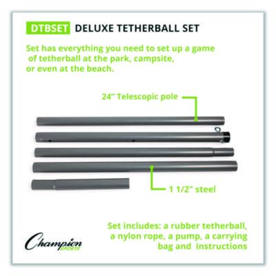 Champion Sports Deluxe Tether Ball Set, Tetherball/102" Cord/(4) 24" Telescoping Poles/Carry Bag/Pump with Needle (CSIDTBSET) CSIDTBSET