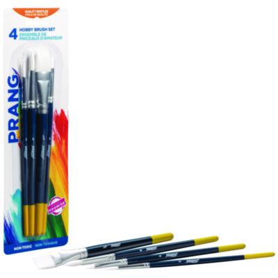 Hobby Four-Brush Set, Assorted, Synthetic, Flat; Round, 4/pack