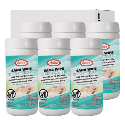 Sana Wipe, 8 x 6, Fresh Wintergreen Scent, White, 6/Carton
