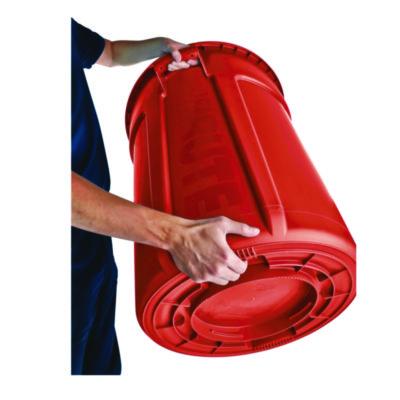 Vented Round Brute Container, 55 gal, Plastic, Red, 3/Carton