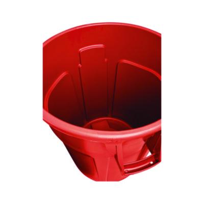 Vented Round Brute Container, 55 gal, Plastic, Red, 3/Carton