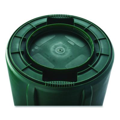 Vented Round Brute Container, 10 gal, Plastic, Dark Green
