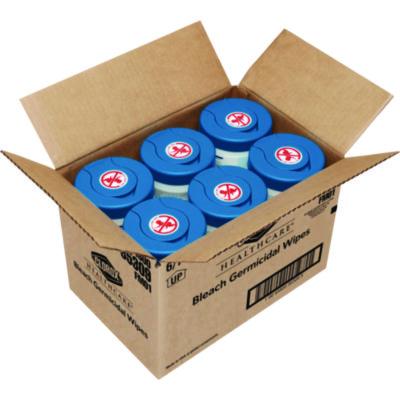 Bleach Germicidal Wipes, 1-Ply, 6.75 x 9, Unscented, White, 70/Canister, 6 Canisters/Carton