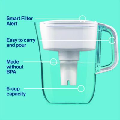 Small 6-Cup Water Filter Pitcher with 1 Standard Filter, Bright White/Clear, 2/Carton