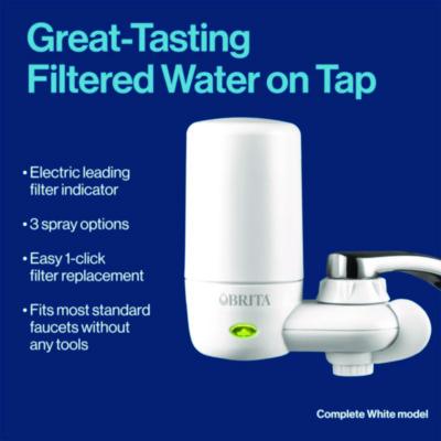 Water Faucet Mount Filtration System, Filter Change Reminder, White