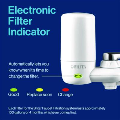 Water Faucet Mount Filtration System, Filter Change Reminder, White