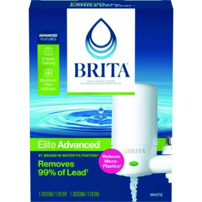 Water Faucet Mount Filtration System with 1 Elite Advanced Replacement Filter, White, 4/Carton