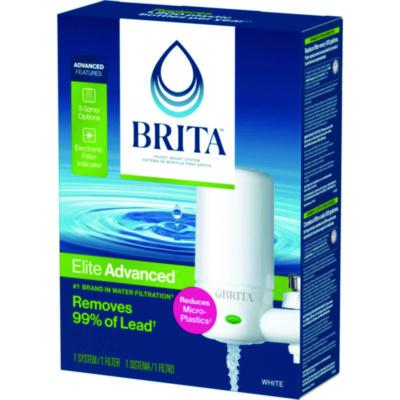 Water Faucet Mount Filtration System with 1 Elite Advanced Replacement Filter, White, 4/Carton