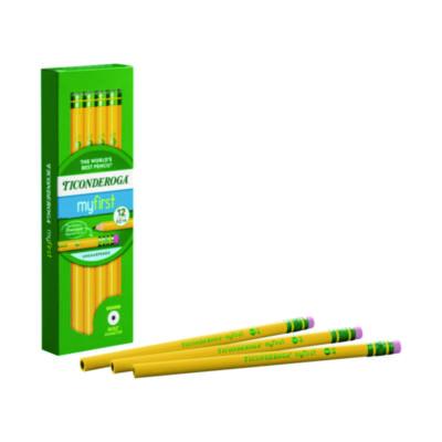 Ticonderoga Beginners Woodcase Pencil with Eraser and Microban Protection, HB (#2), Black Lead, Yellow Barrel, Dozen