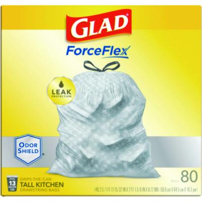 ForceFlex Kitchen Drawstring Trash Bags, 13 gal, 23.75 x 24.88, White, 240/Carton
