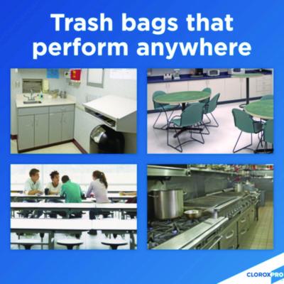 CloroxPro ForceFlex Tall Kitchen Drawstring Trash Bags, 13 gal, 23.75 x 24.88, Gray, 100/Box