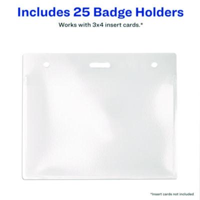 Secure Top Heavy-Duty Badge Holders, Horizontal, 4w x 3h, Clear, 25/Pack