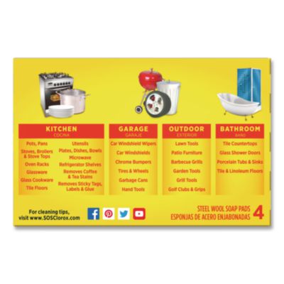 Steel Wool Soap Pad, Steel, 4/Box, 24 Boxes/Carton