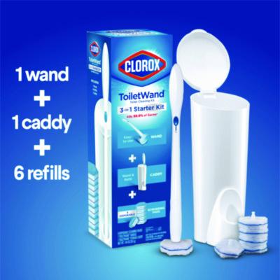 ToiletWand Disposable Toilet Cleaning System: Handle, Caddy and Refills, White, 6/Carton