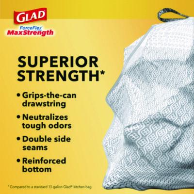 ForceFlex MaxStrength Tall Kitchen Drawstring Trash Bags, 13 gal, Fresh Clean Scent, 24 x 28, White, 34/Box, 6 Boxes/Carton